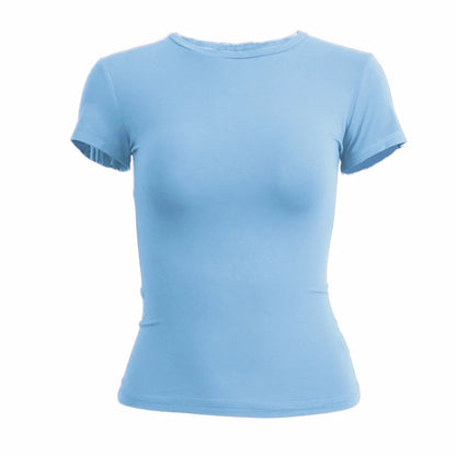 Elevate Your Summer Wardrobe with This Sporty Women's Short Sleeve T-Shirt - Slim Fit Knitted Tee for Effortless Street Style!