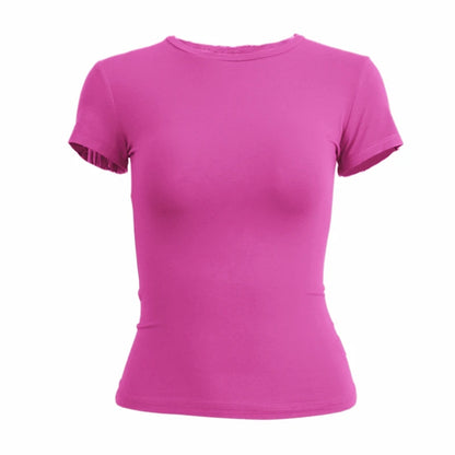 Elevate Your Summer Wardrobe with This Sporty Women's Short Sleeve T-Shirt - Slim Fit Knitted Tee for Effortless Street Style!