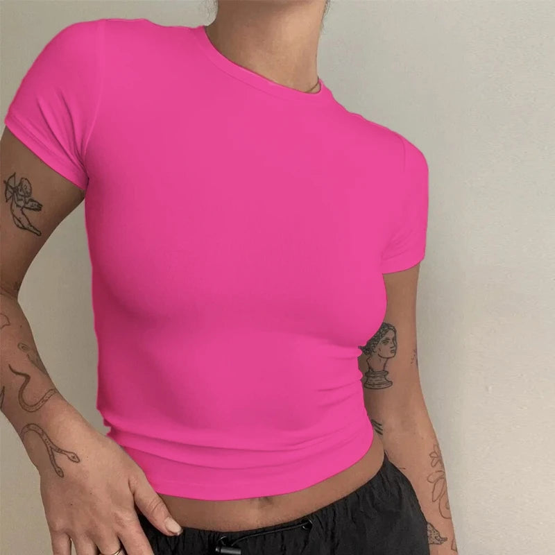 Elevate Your Summer Wardrobe with This Sporty Women's Short Sleeve T-Shirt - Slim Fit Knitted Tee for Effortless Street Style!