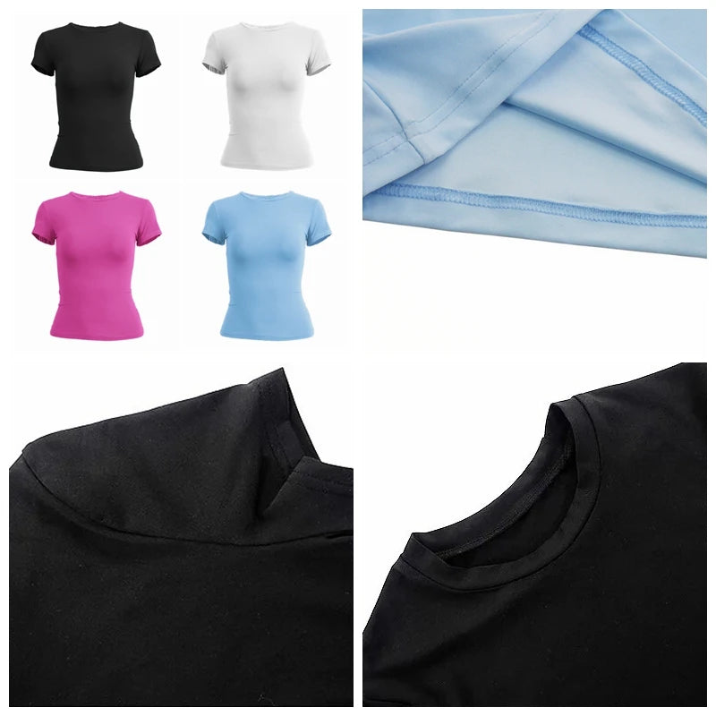 Elevate Your Summer Wardrobe with This Sporty Women's Short Sleeve T-Shirt - Slim Fit Knitted Tee for Effortless Street Style!