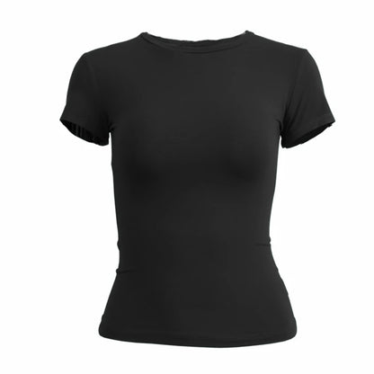 Elevate Your Summer Wardrobe with This Sporty Women's Short Sleeve T-Shirt - Slim Fit Knitted Tee for Effortless Street Style!